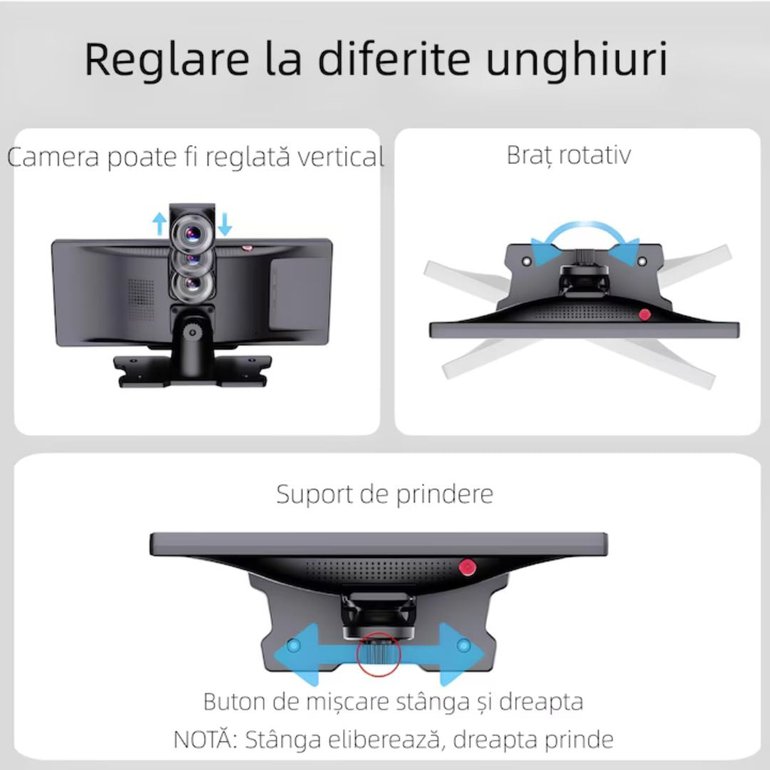 Sistem navigatie auto Multimedia DVR 26 cm,10.26 inch, 2 camere - 4K/1080 Reglabile, Senzor Intensitate Lumina, Upgrade Sunet Dual, G-Senzor, Split-screen HD 4K full-touch Detasabil, GPS prin CarPlay/AndroidAuto